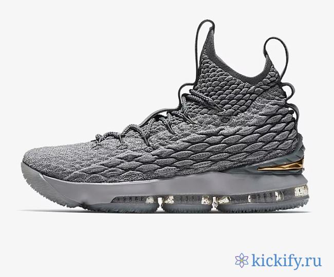 Nike LeBron 15 Wolf Grey Gold Basketball Shoes 897648-005 - 1