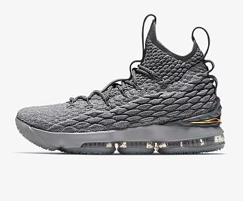 Nike LeBron 15 Wolf Grey Gold Basketball Shoes 897648-005