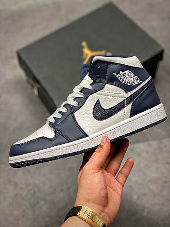 Air Jordan 1 Mid White Metallic Gold Obsidian 554724-174