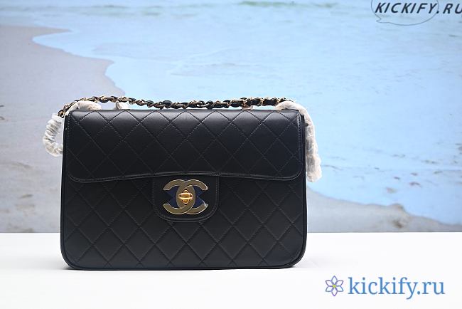 Chane1 Black Quilted Lambskin Jumbo Classic Single Flap Gold Hardware - 1